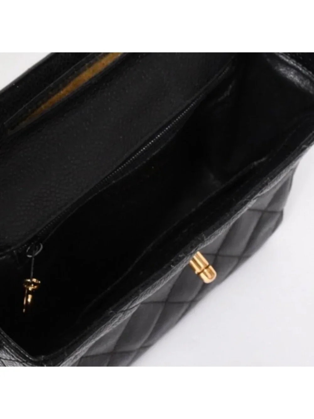 Chanel Shoulder Bag CC Logo Caviar Leather Black Quilted Gold
